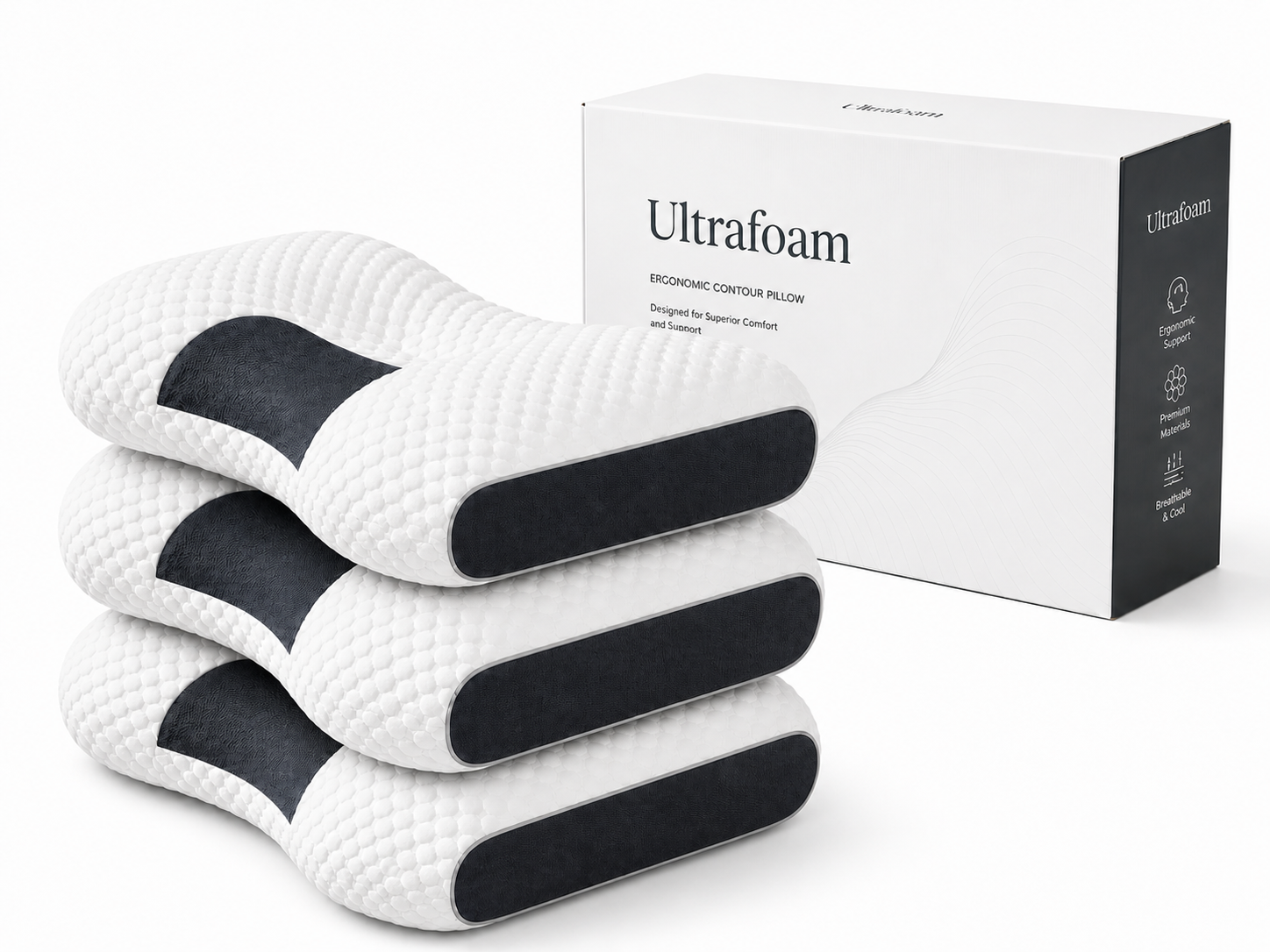 3 UltraFoam Pillows with box and 90-day guarantee