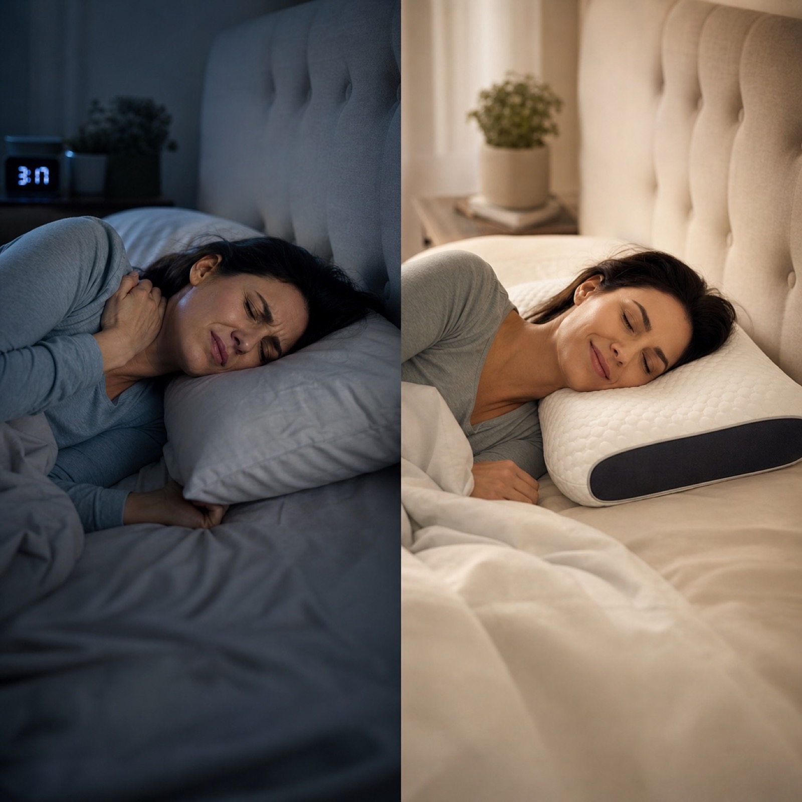 UltraFoam orthopedic pillow on white linen at golden hour