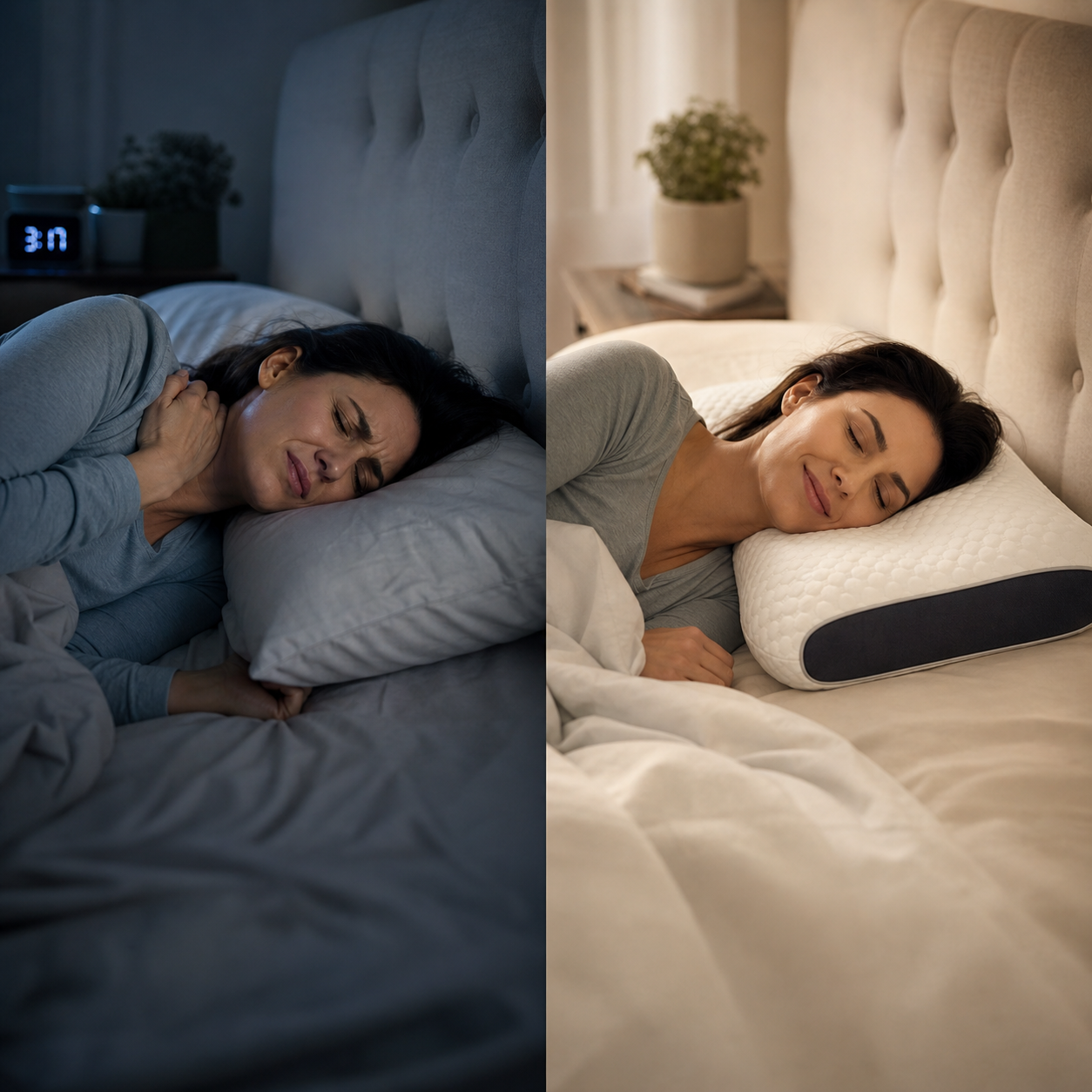UltraFoam orthopedic pillow on white linen at golden hour
