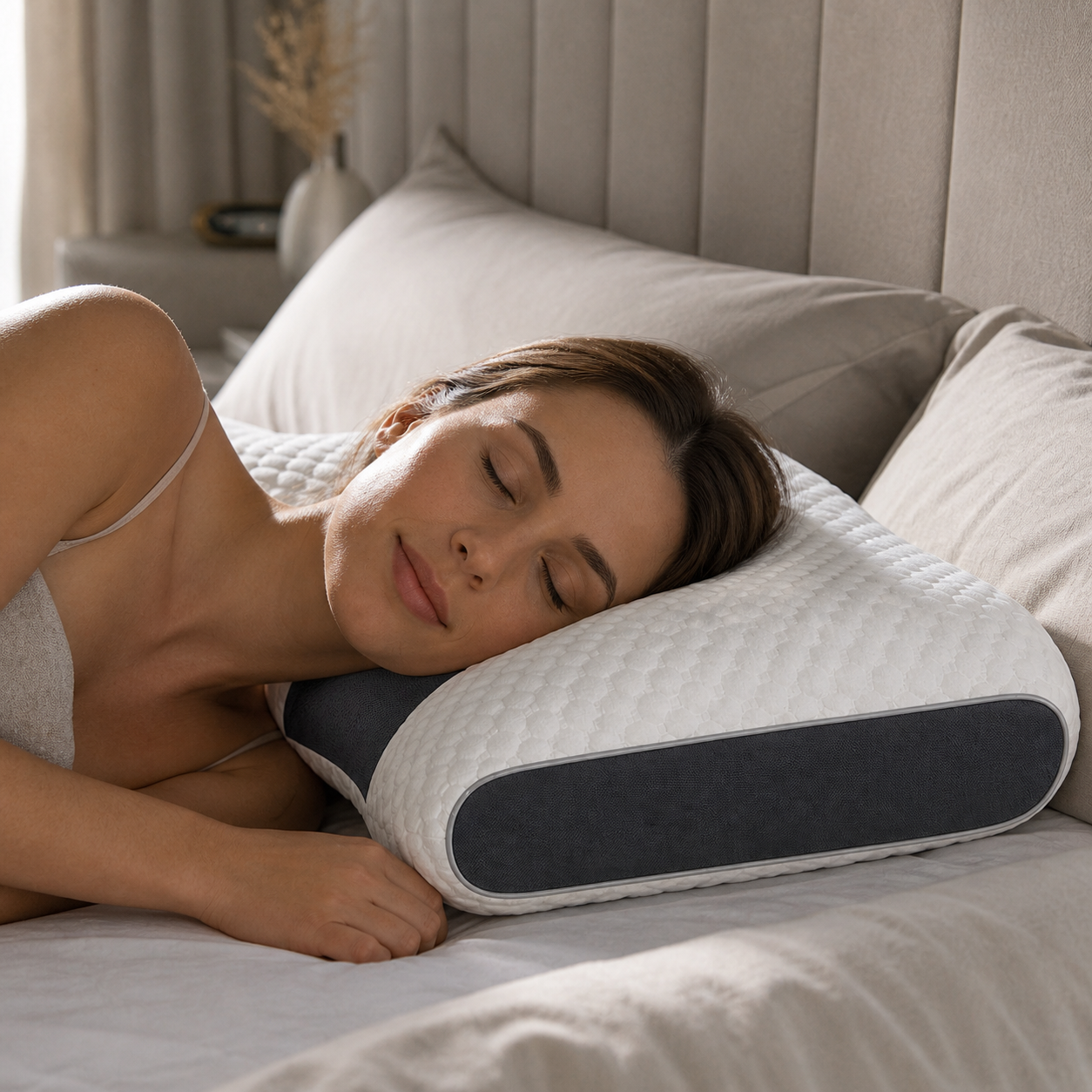 Side sleeper resting on UltraFoam — 12 cm support wings